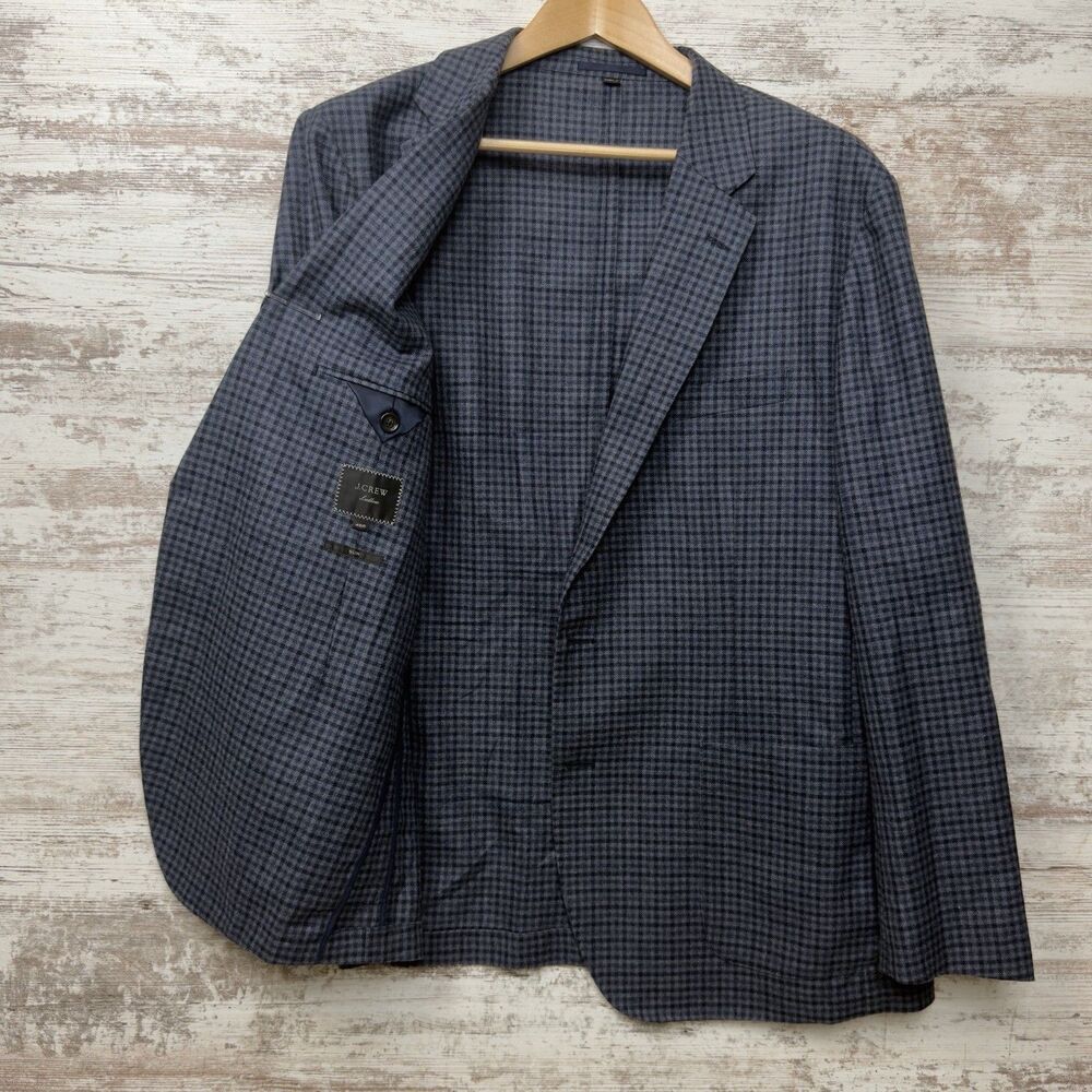 J.Crew Ludlow 46R Slim Blazer Abraham Moon Wool Cotton Unstructured Jacket Check